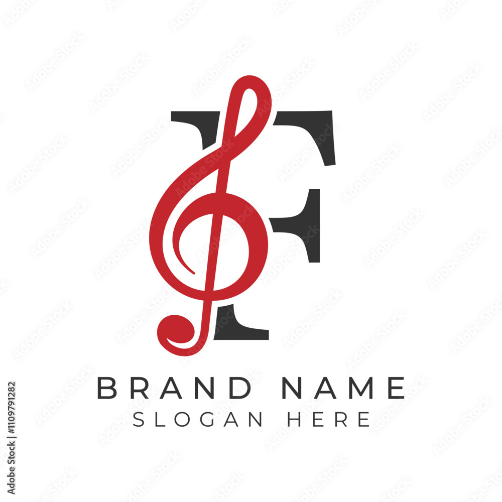 Naklejka premium Initial Letter F with musical note Style icon. Alphabet F Music logo design