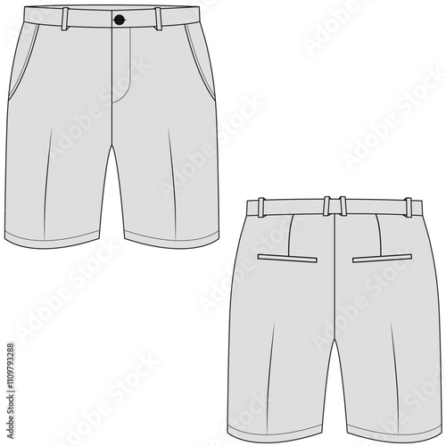 Chino shorts pants vector illustration. Trouser mock up editable	