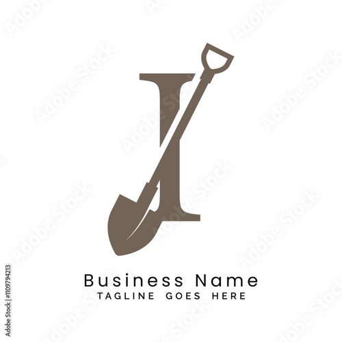 Letter I shovel logo design. Alphabet I construction icon