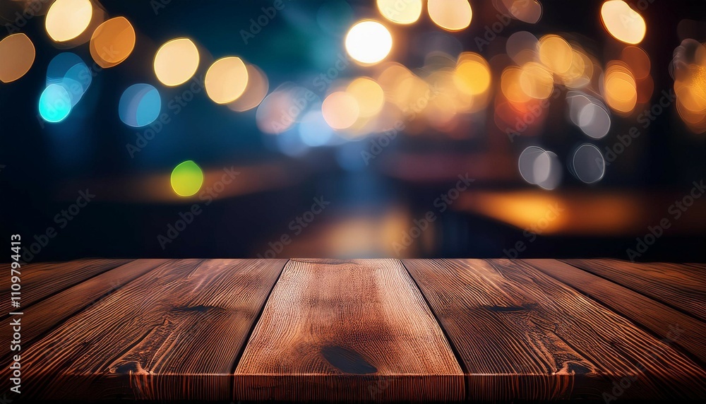 wooden table blurred bokeh background background neon light night view close up the general background of the interior a dark background wooden table blurred bokeh background background neon light night view close up the general background of the interior a dark background