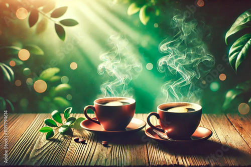 A cup of aromatic coffee in the sun. Coffee concept. Generative AI