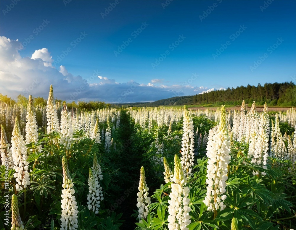 Fototapeta premium field with white lupine crops