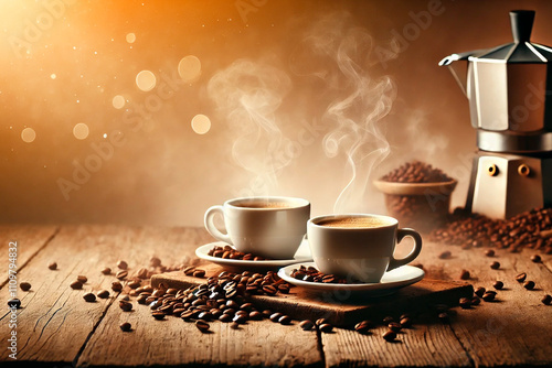 A cup of aromatic coffee in the sun. Coffee concept. Generative AI