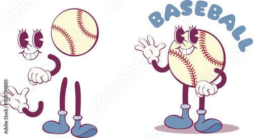 Retro  groovy baseball character creation kit, vintage mascot parts
