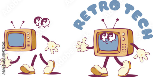 TV retro groovy character creation kit, mascot parts