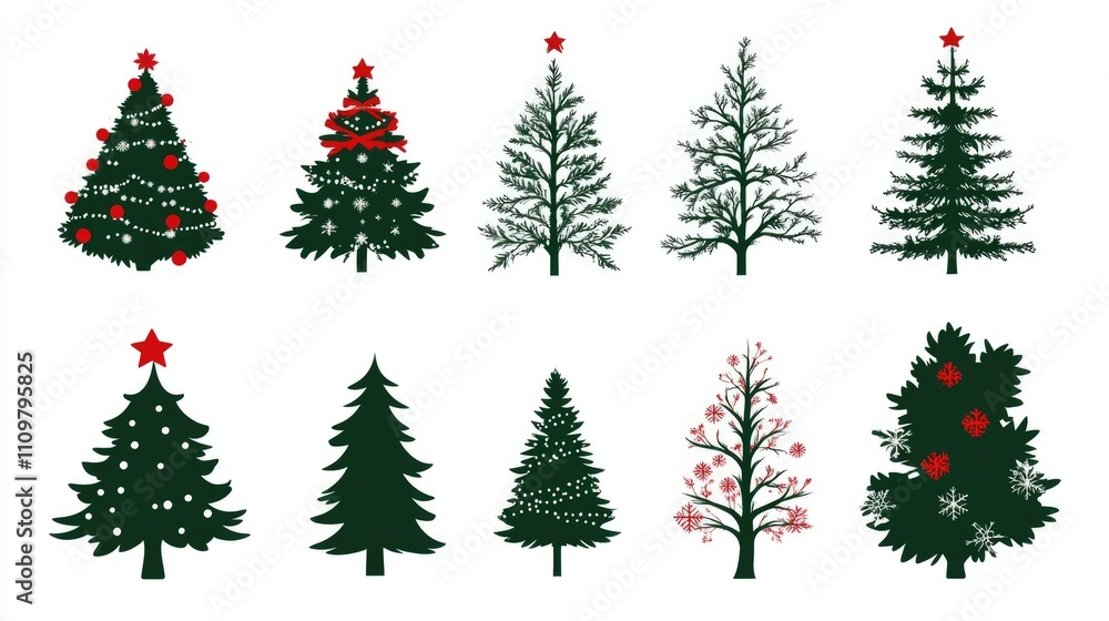 Obraz premium Seasonal Holiday Trees and Christmas Decorations Illustration