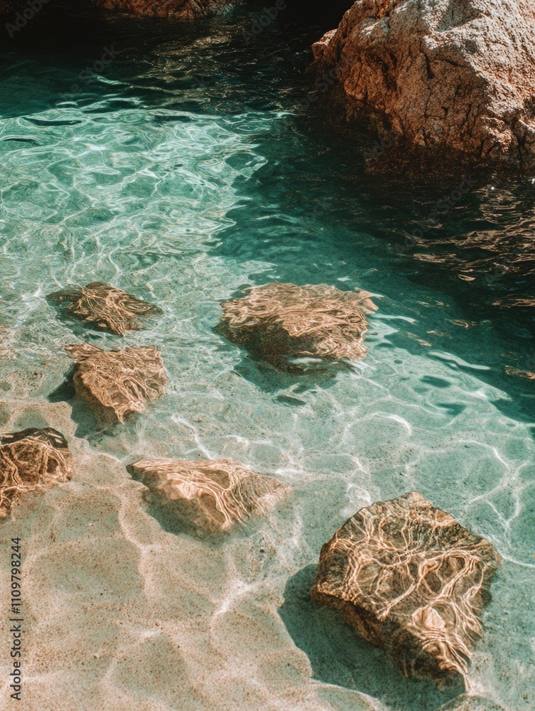 Naklejka premium Serene Blue-Green Ocean Cove