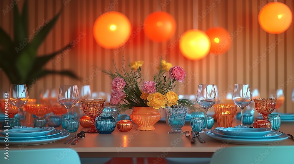 A color block themed party. the mood is fun and groovy. dining table. A color block themed party. the mood is fun and groovy. dining table.