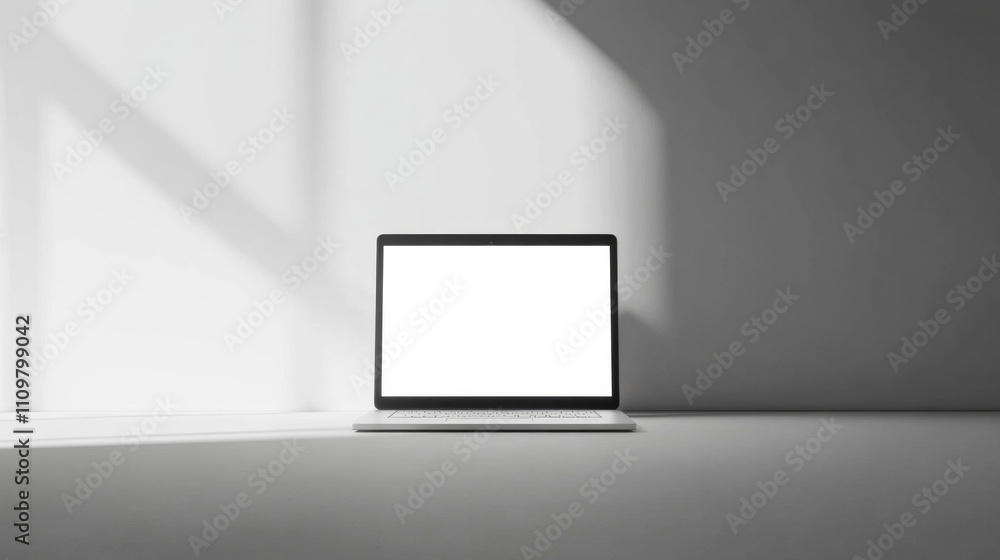 Computer mockup white background on table. Laptop with blank screen., AI Generative Computer mockup white background on table. Laptop with blank screen., AI Generative
