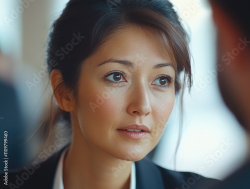 Business Professional Woman in Deep Thought During Interaction