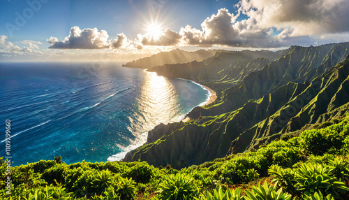 Vue panoramique sur la côte ensoleillée