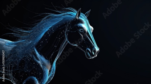 A digital representation of a horse with glowing blue lines. photo