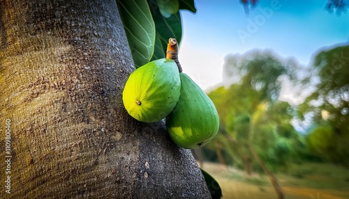 close up of ficus nota fruit on its tree trunk photo