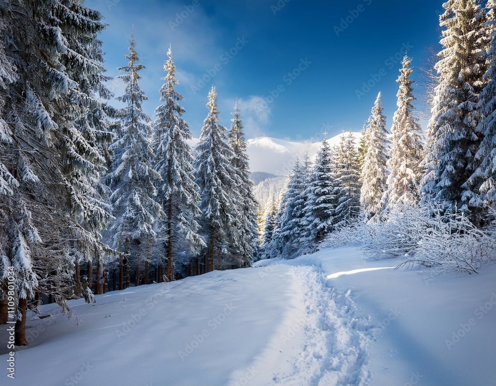 winter forest path leading to the trees covered with white snow landscape of mountains wallpaper background location place carpathian ukraine europe winter forest path leading to the trees covered with white snow landscape of mountains wallpaper background location place carpathian ukraine europe