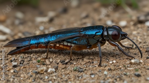 Wallpaper Mural Iridescent blue insect on ground. Torontodigital.ca