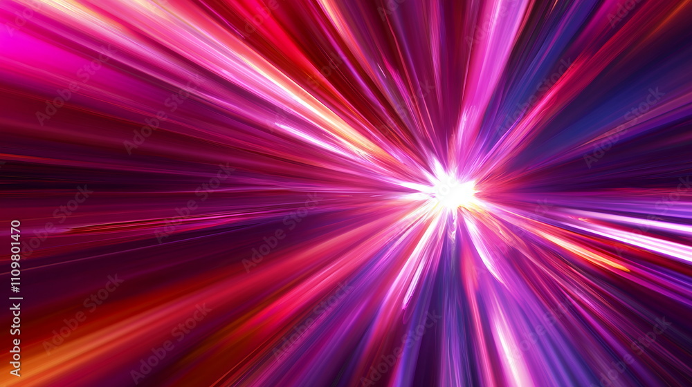 Colorful burst of light. Radiating rays in bold shades of purple and red. Abstract forms creating energy and vibrancy. Horizontal element for festive party, seminar talks, social media post Colorful burst of light. Radiating rays in bold shades of purple and red. Abstract forms creating energy and vibrancy. Horizontal element for festive party, seminar talks, social media post