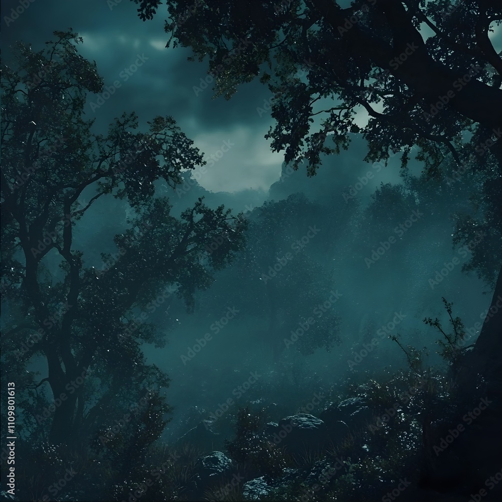 Obraz premium A forest that is dark and scary in a fantasy story.