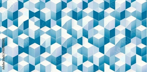 Seamless pattern of blue and white geometric cubes with rounded edges