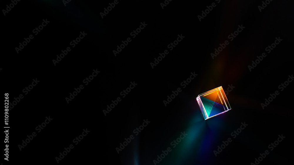 A glass dichroic prism on a black background