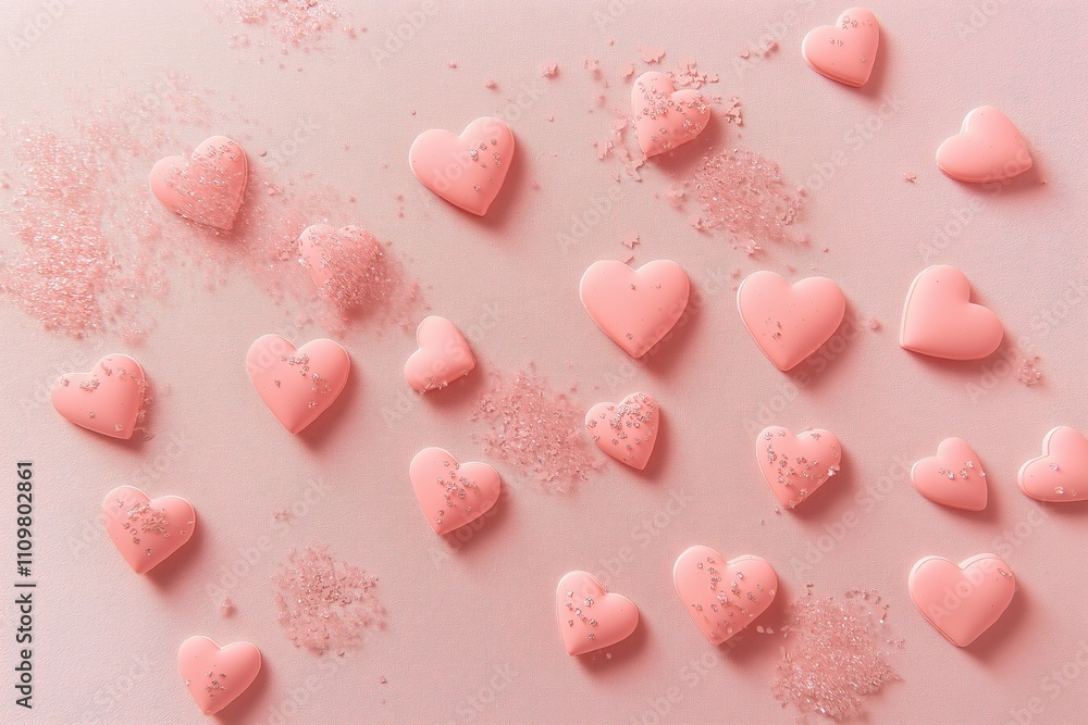 Pink background with many hearts scattered across it Pink background with many hearts scattered across it