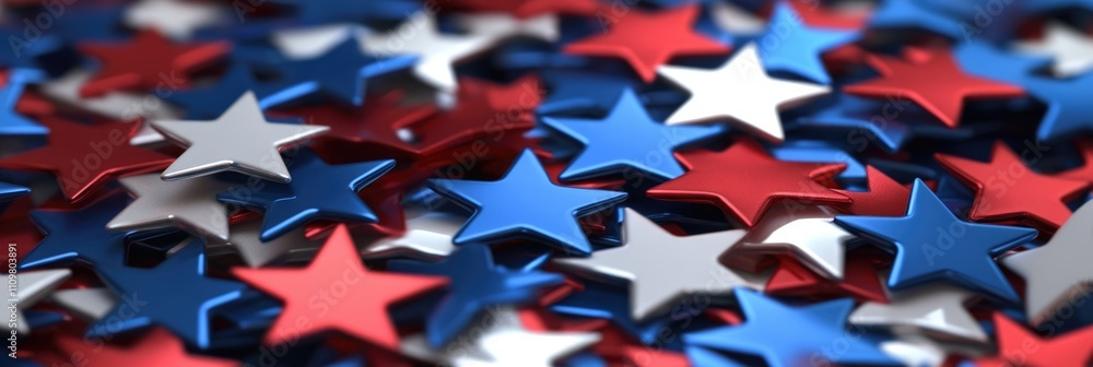 Fototapeta premium 3D Rendering of Red, White, and Blue Stars Celebrating American Veterans on Memorial Day
