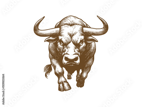 black and white engrave isolated bull vector illustration