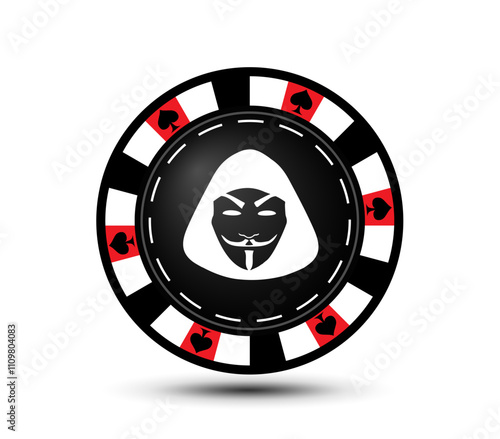 Vector casino chip. With a hacker image inside. Spade chip. Game, sport