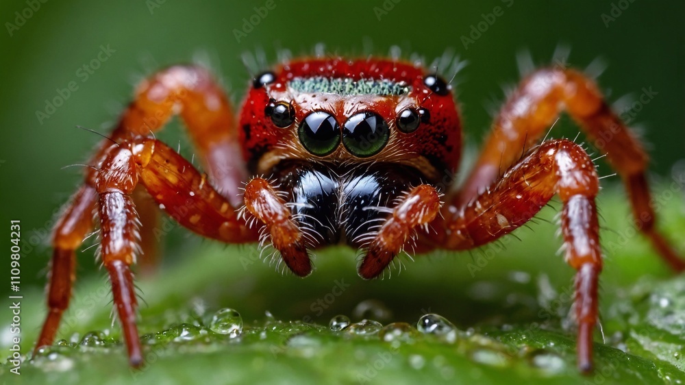 Macro portrait of a spider on a green background Macro portrait of a spider on a green background
