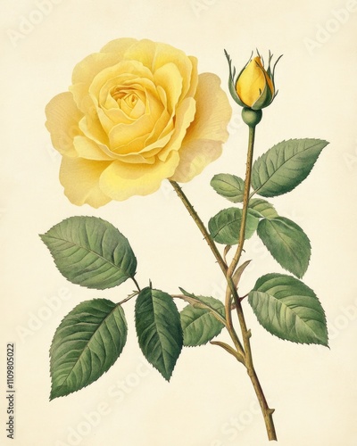 Lone Yellow Blossom: A Stunning Yellow Rose on a Graceful Stem Perfect for Greeting Cards