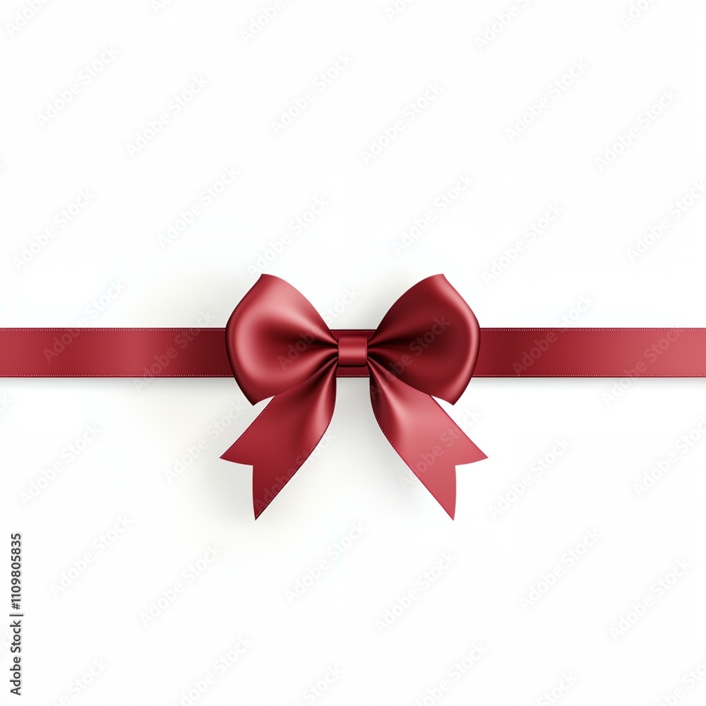 A red ribbon bow is drawn on a white background. The bow is made of satin ribbon and is red in color A red ribbon bow is drawn on a white background. The bow is made of satin ribbon and is red in color