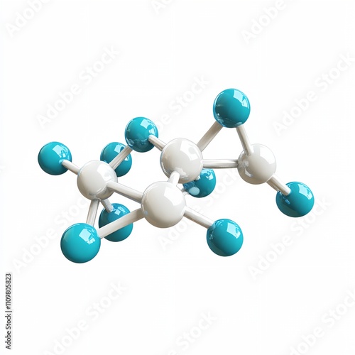 A blue and white molecule with a white center. The molecule is made up of many small spheres photo