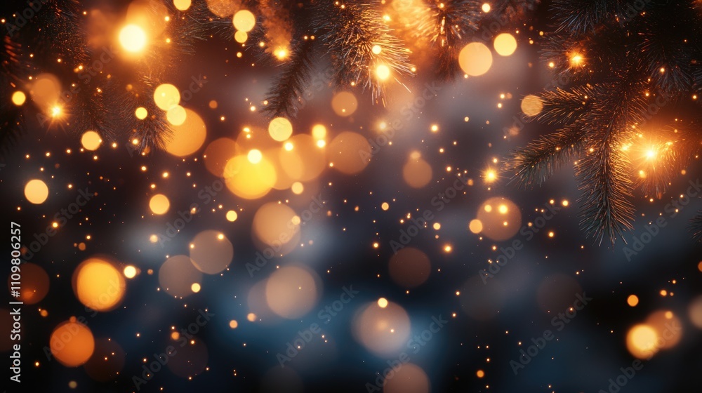 Naklejka premium Festive Blue Ambiance. Abstract Christmas Background with Magical Bokeh Lights and Dreamy Illumination