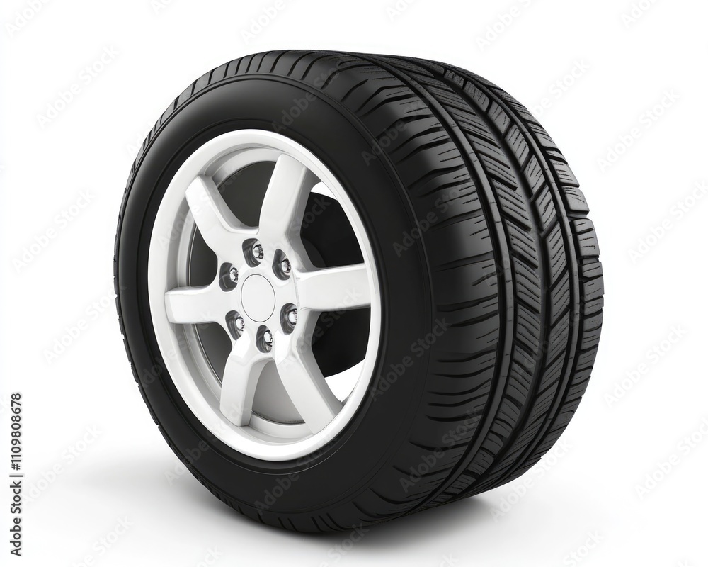 Isolated Black Tire: Rubber Wheel for Cars on a Straight Surface Isolated Black Tire: Rubber Wheel for Cars on a Straight Surface