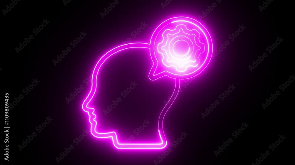glowing neon comprehension icon isolated on black background. HD video motion graphic animation glowing neon comprehension icon isolated on black background. HD video motion graphic animation