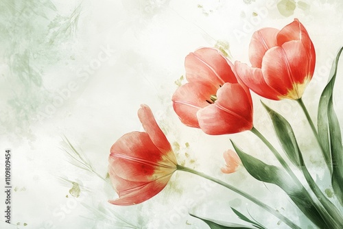 Delicate Watercolor Tulips: Elegant Floral Art for Postcards with Beautiful Blooms and Vibrant Colors