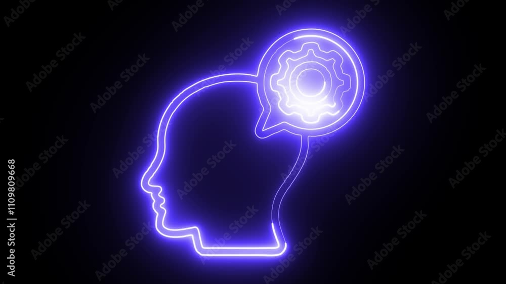 glowing neon comprehension icon isolated on black background. HD video motion graphic animation glowing neon comprehension icon isolated on black background. HD video motion graphic animation