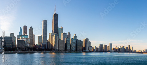 City skyline of Chicago at sunset