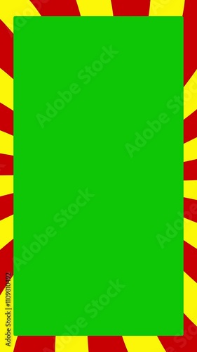 Empty space on a green screen with a yellow and red sunbrust animation frame. photo