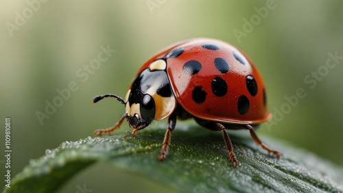 Close-up of a ladybug on a green leaf. (1)