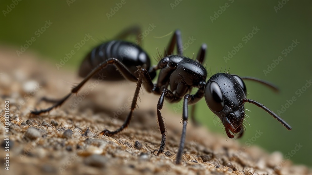 Close-up of a large black ant on wood. Close-up of a large black ant on wood.