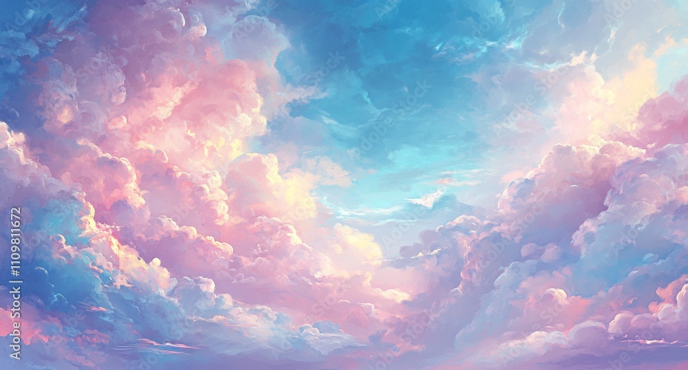 Soft Pastel Sky with Fluffy Clouds in Pink and Blue Hues, Dreamy and Ethereal Atmosphere, Tranquil and Serene Sky View.
Soft Pastel Sky with Fluffy Clouds in Pink and Blue Hues, Dreamy and Ethereal Atmosphere, Tranquil and Serene Sky View.