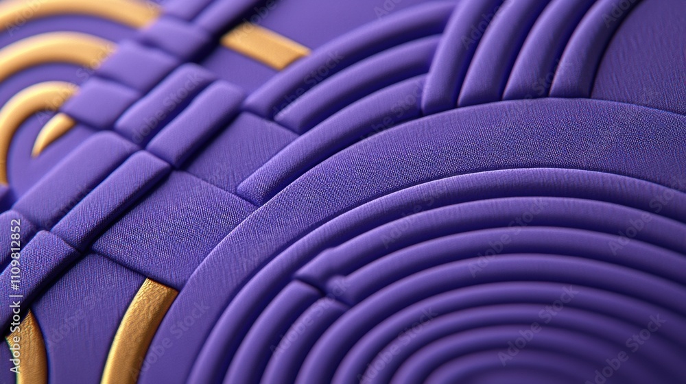 Obraz premium Intricate purple and gold geometric pattern with textured circular and linear designs, AI