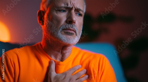 Health emergency response older man in distress home emotional expression indoor close-up anxiety management