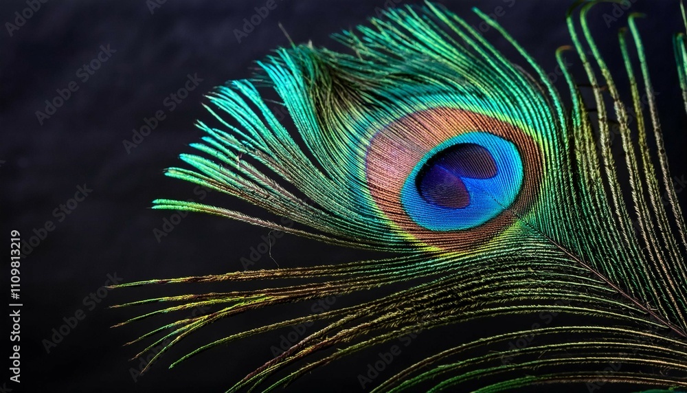 Obraz premium vibrant peacock feather on dark background