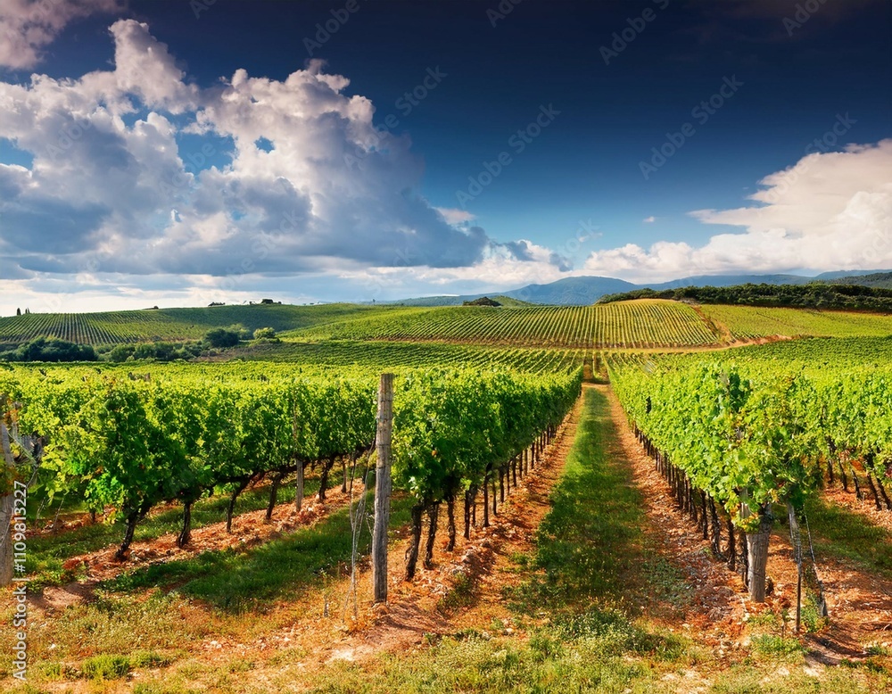 vibrant vineyard landscape with clouds vibrant vineyard landscape with clouds