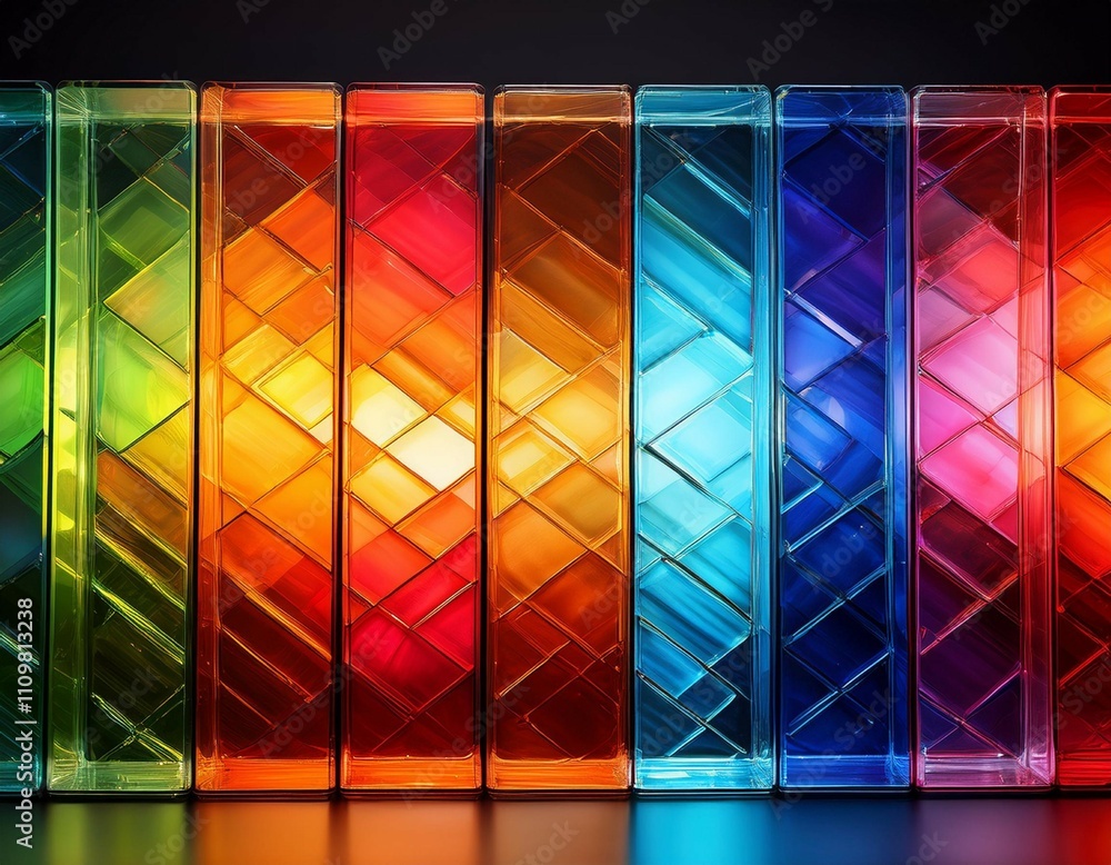 Fototapeta premium colorful abstract glass panels create a vibrant display of hues against a dark background