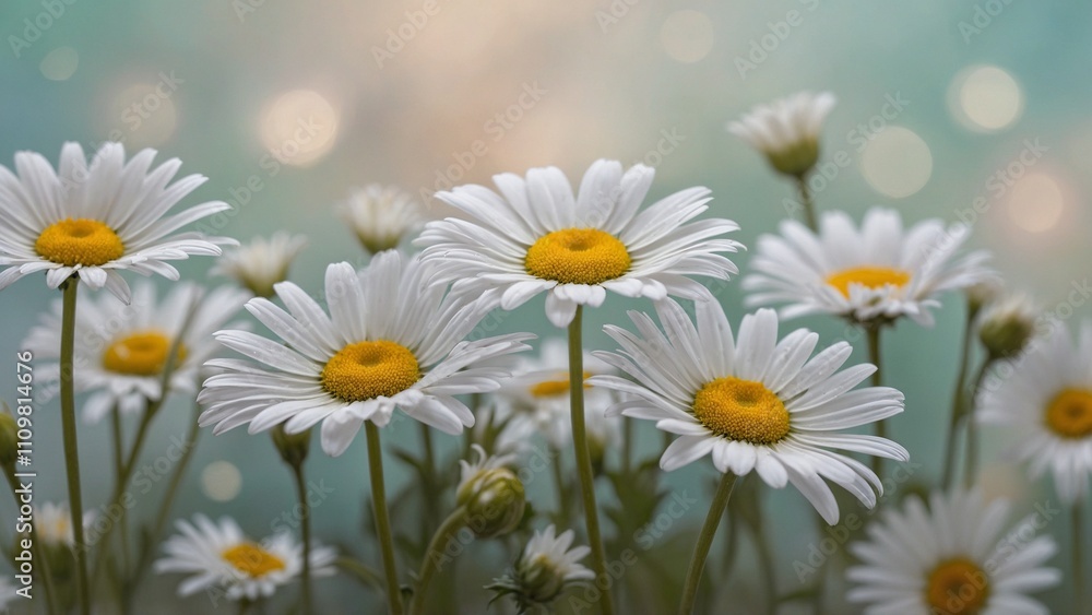 Fototapeta premium White daisy flowers and bokeh background