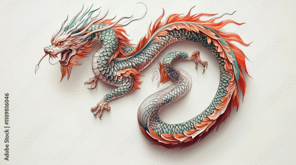 Obraz premium dragon tattoo on white background.ai generative