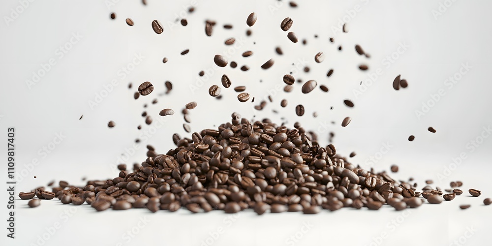 Roasted Coffee Beans Falling Onto a Pile Roasted Coffee Beans Falling Onto a Pile
