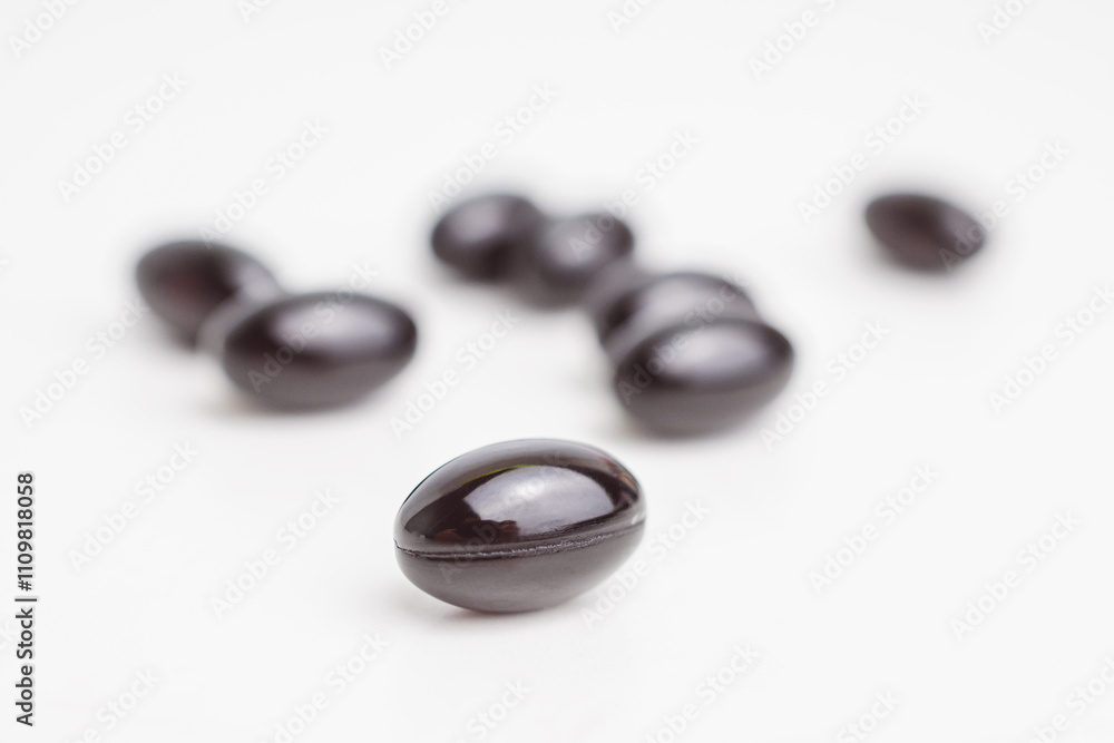 Black gel vitamin and mineral capsules. Dietary supplement. Phytotherapy. Black gel vitamin and mineral capsules. Dietary supplement. Phytotherapy.